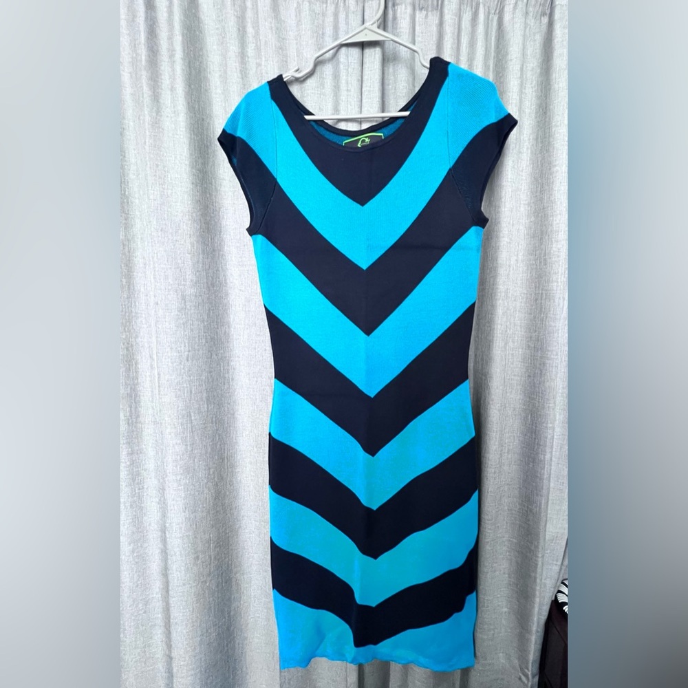 Blue Chevron Bodycon Dress - Women's
